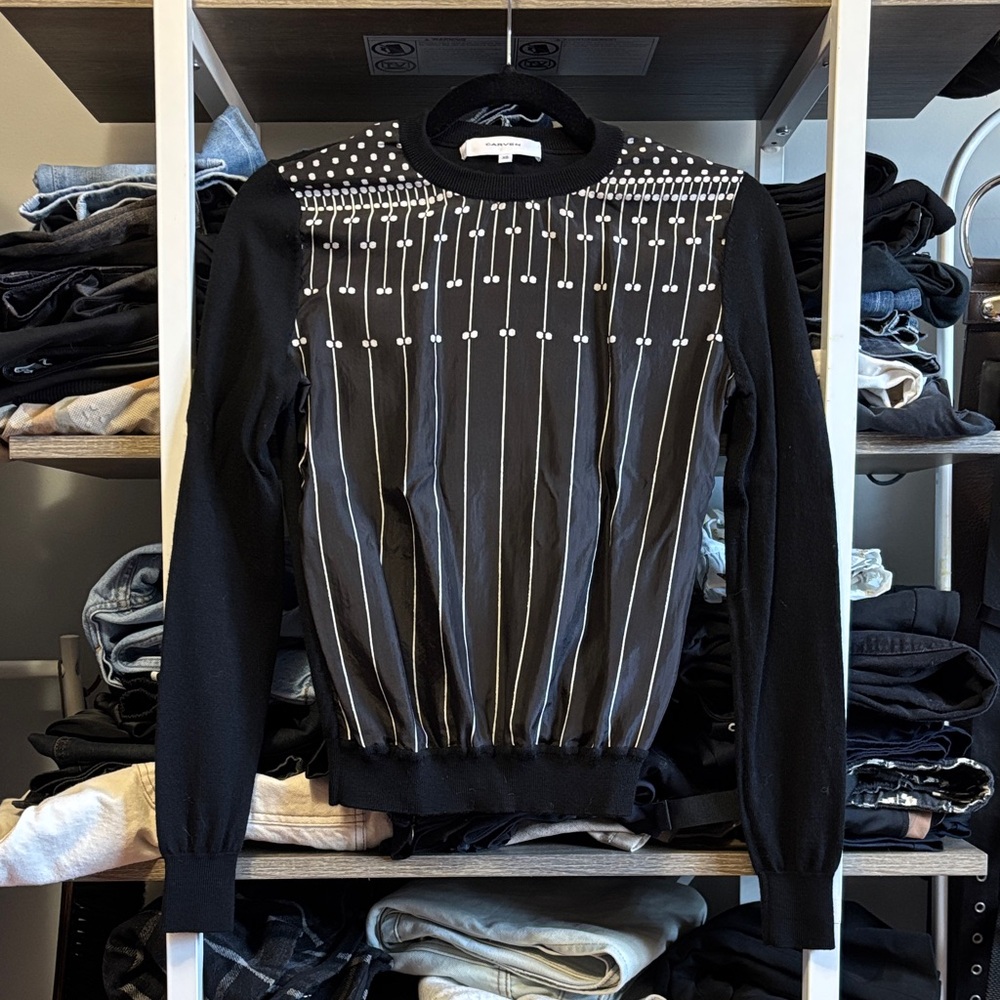 Carven Silk and Wool Graphic Crewneck Knit Sweater